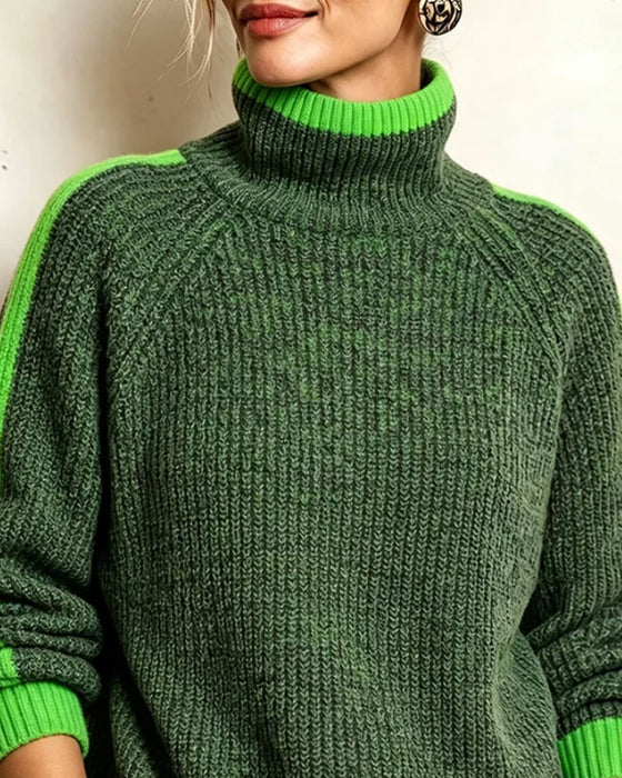Sweter Turtleneck Kontrast Rękaw Raglan