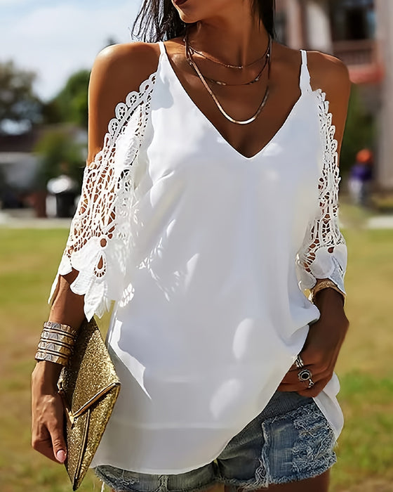 Bluzka Off-Shoulder Ażurowa Jednokolorowa