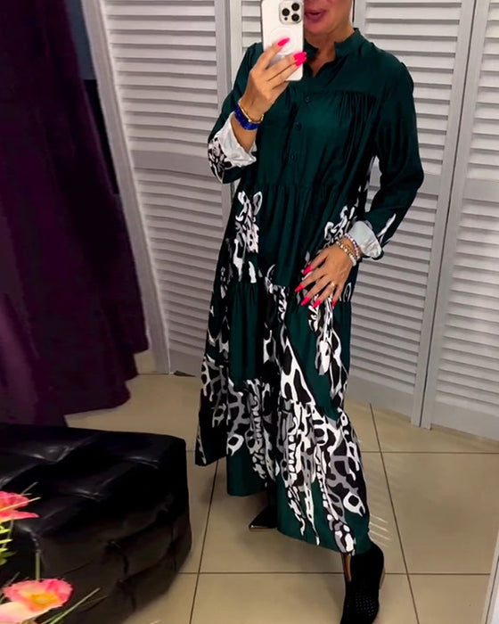 Długa sukienka zapinana na guziki z nadrukiem