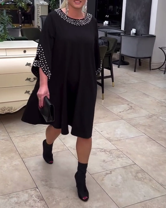 Sukienka modna, luźna, koralikowa, plus size