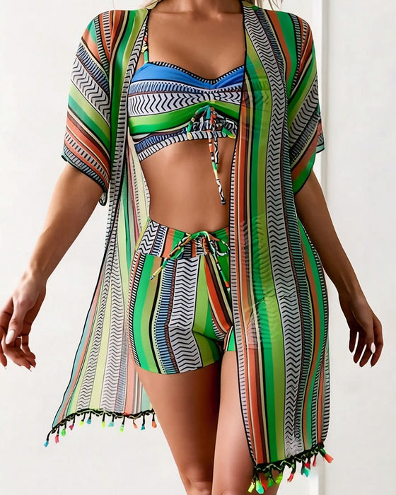 Strój kąpielowy bikini z nadrukiem w stylu resort, trzyczęściowy