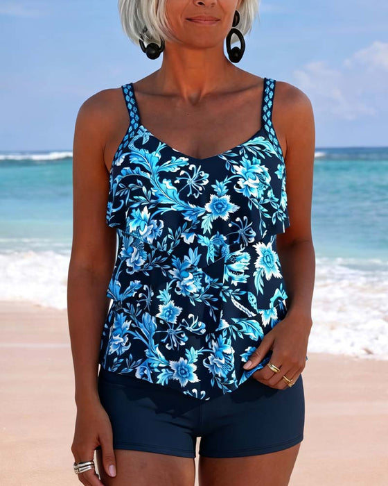 Tankini Nieregularny Ruffle Dół