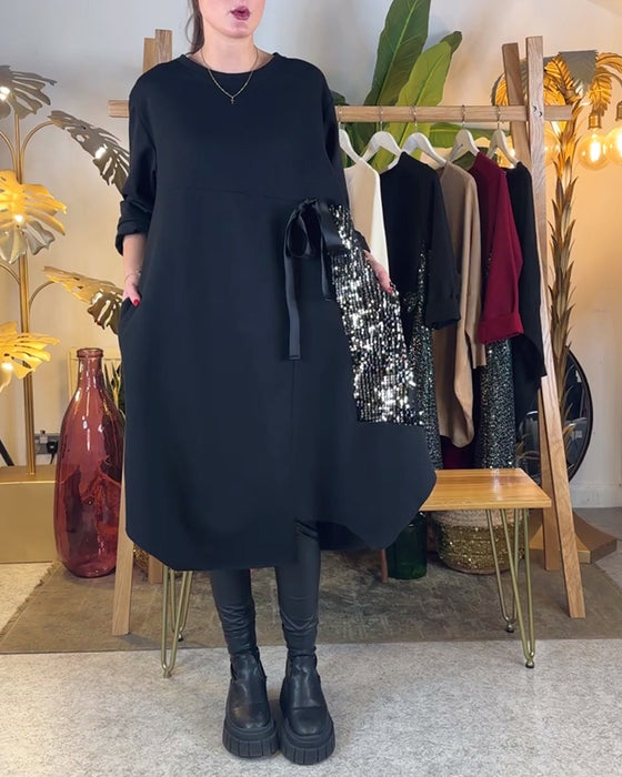 Ukienka Z Długimi Rękawami Luźna Z Cekinami