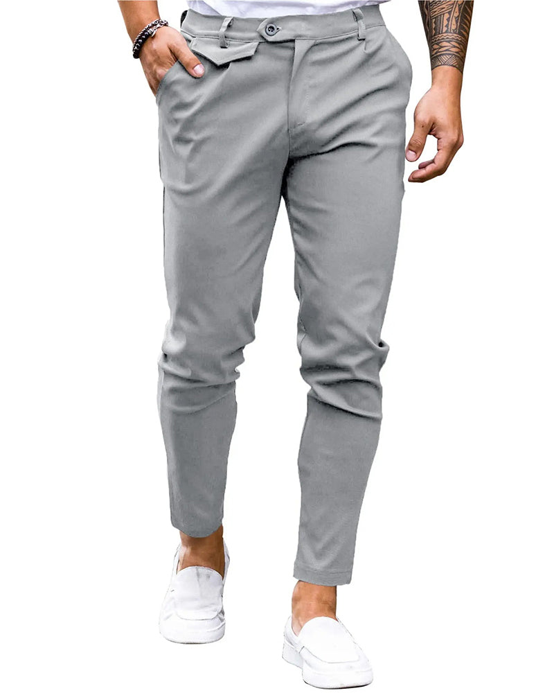 Spodnie Jednolity Kolor Guzik Z Przodu Slim Fit Swobodne
