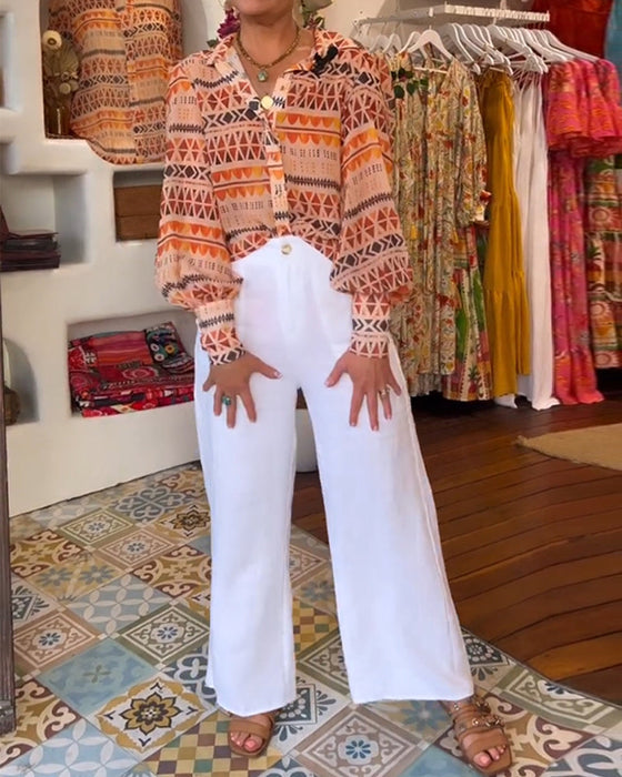 Koszula z guzikami i nadrukiem w stylu retro