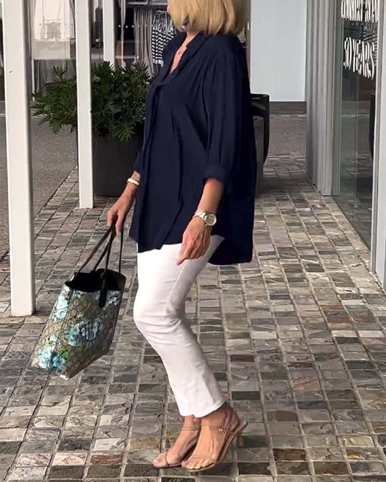 Luźna bluzka w jednolitym kolorze