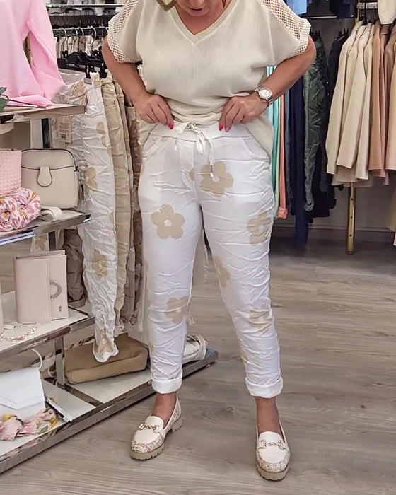 Spodnie casualowe z nadrukiem i ściągaczem