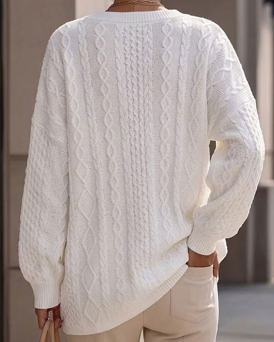 Pullover Dekolt W Stylowy Jednolity Luźny Dzianinowy