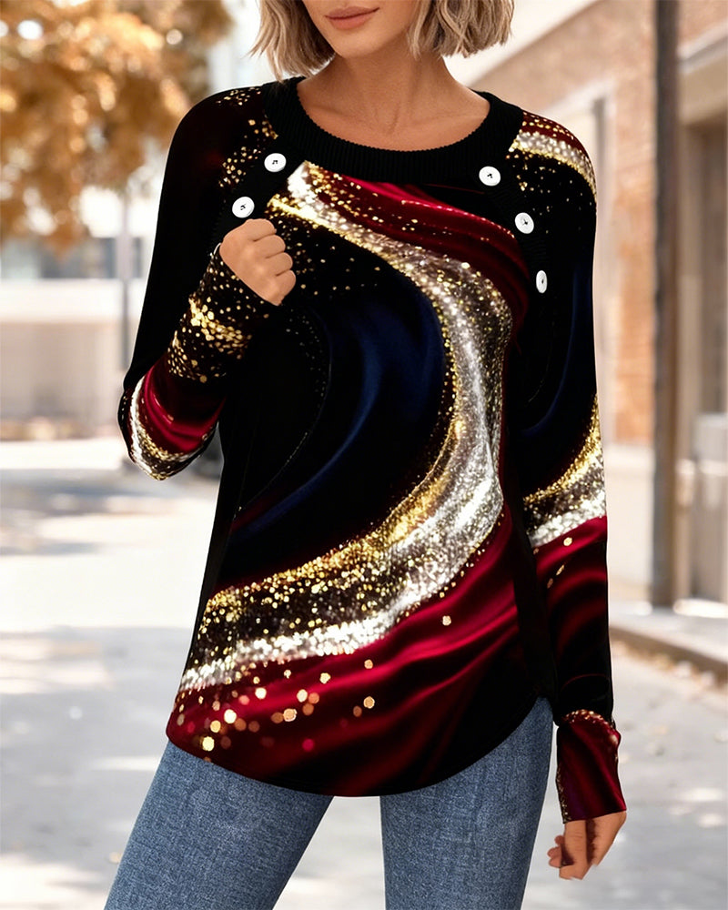 Koszulka z okrągłym dekoltem i długim rękawem, z nadrukiem