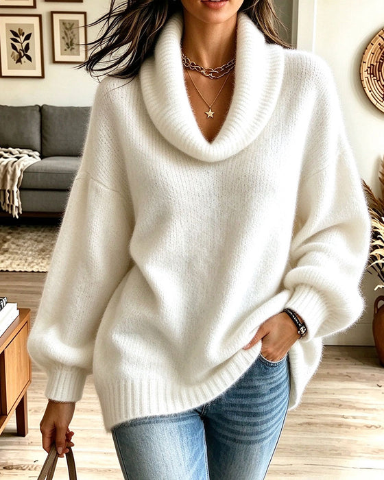 Pullover Luźny Slouchy Kołnierz Przytulny Dzianinowy