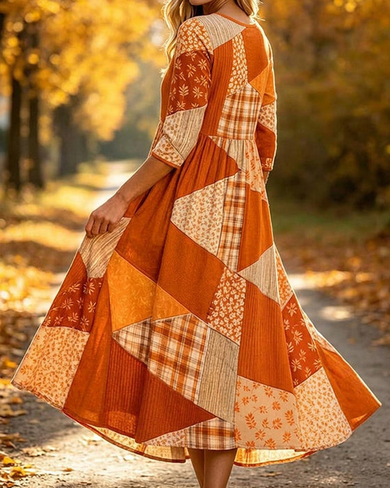 Sukienka Patchwork W Kratę Kwiatowa