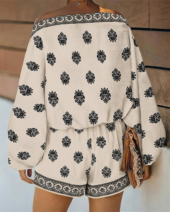 Zestaw Damski 2 Części Strój Boho Top I Szorty