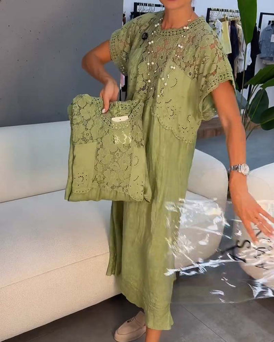Sukienka Elegancka Koronkowe-Wykończenie Patchwork Maxi