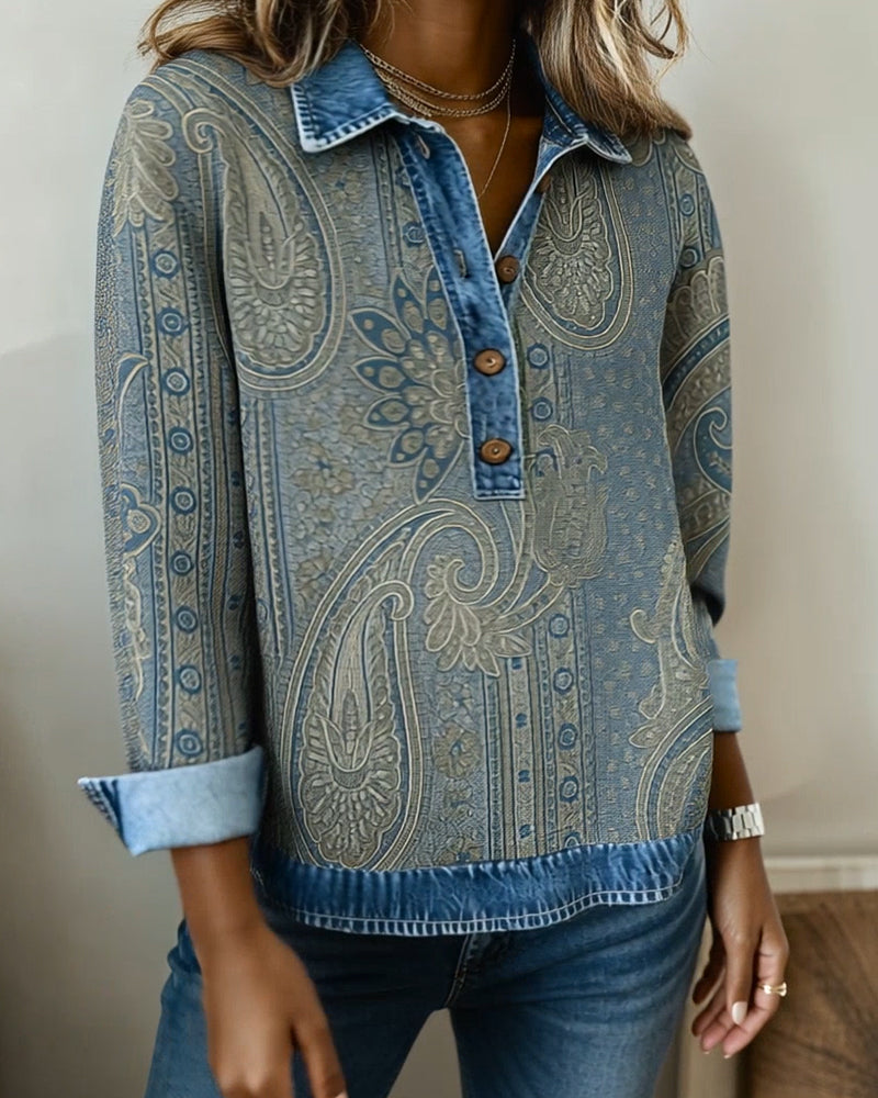 Bluza Color-Block Kołnierzyk Koszulowy