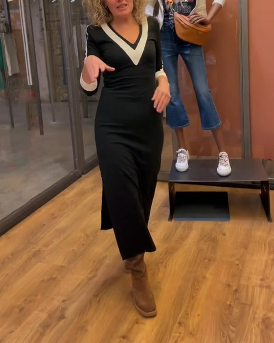 Sukienka z dekoltem w kształcie litery V i rękawami 3/4