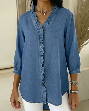 Bluzka Ruffle Dekolt V Denim