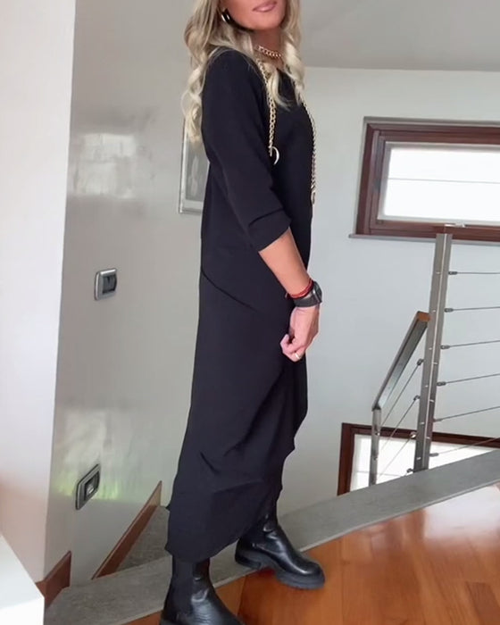 Sukienka plisowana z okrągłym dekoltem i jednolitym kolorze