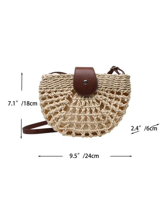 Torba Boho Półokrągły Kształt Ażurowy Słoma