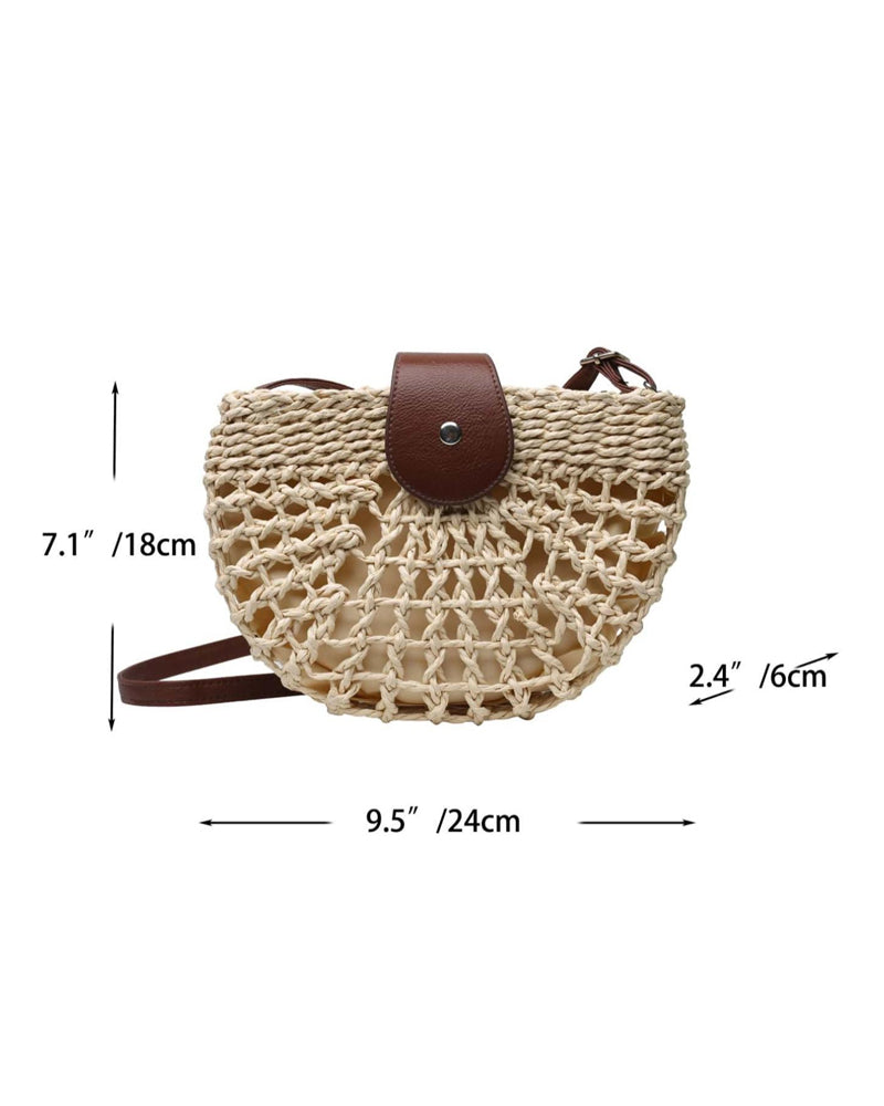 Torba Boho Półokrągły Kształt Ażurowy Słoma
