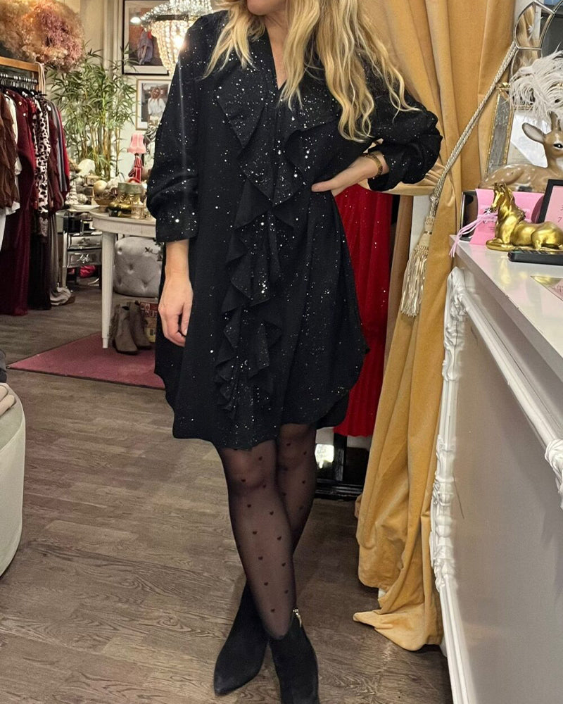 Sukienka Luźny Falbana Wykończenie Cekiny