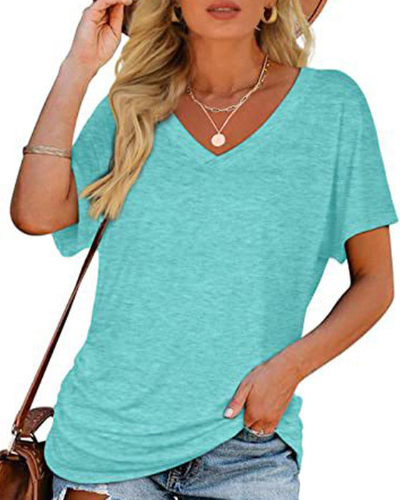 T-Shirt Plisowany Jednokolorowy Dekolt W Serek