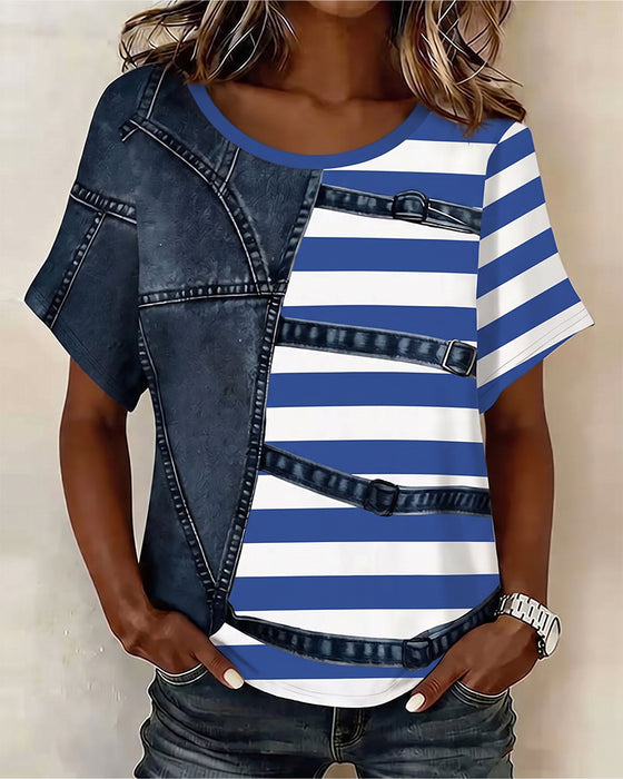 T-Shirt Pasek Patchwork Wzór