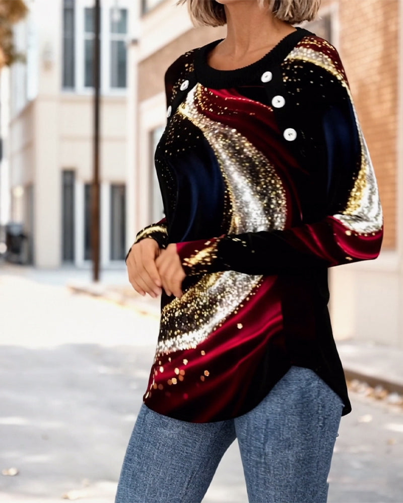 Koszulka z okrągłym dekoltem i długim rękawem, z nadrukiem