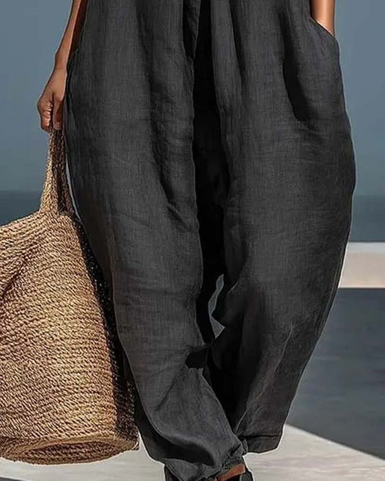Jumpsuit Halter Szyja Bez Rękawów