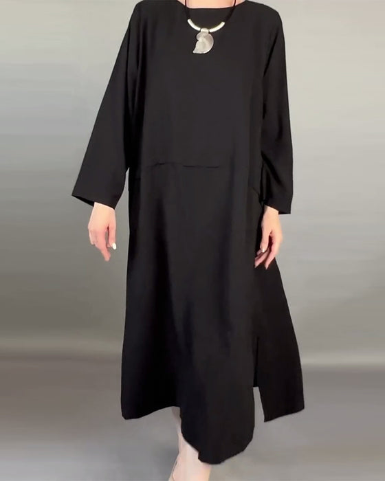 Luźna Sukienka Plus Size W Jednolitym Kolorze Z Guzikami