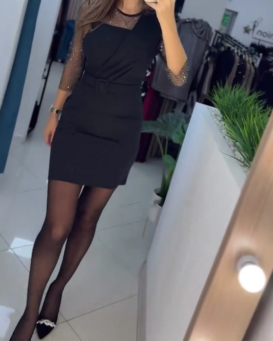 Sukienka Siatka Gorący Kryształki Slim Fit Obejmujący Biodra