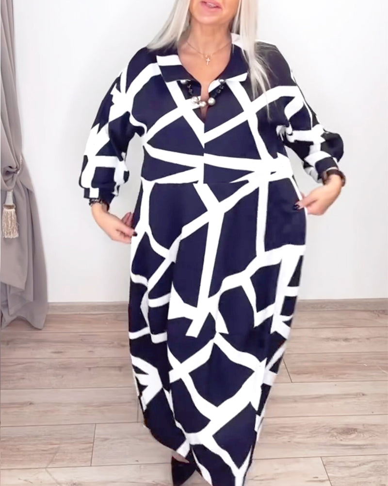 Sukienka Klapki Luźny Druk Geometryczny