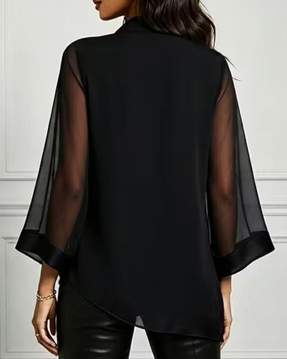 Bluzka Cowl Neck Nieregularny Gładki Sheer