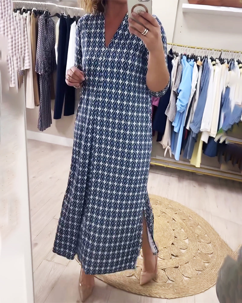 Sukienka Geometryczny Nadruk Maxi