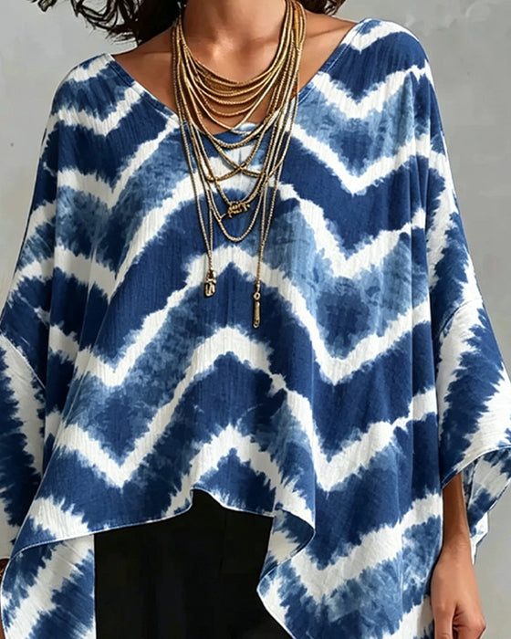 Bluzy V-Szyja Blok Koloru Patchwork Nietoperz