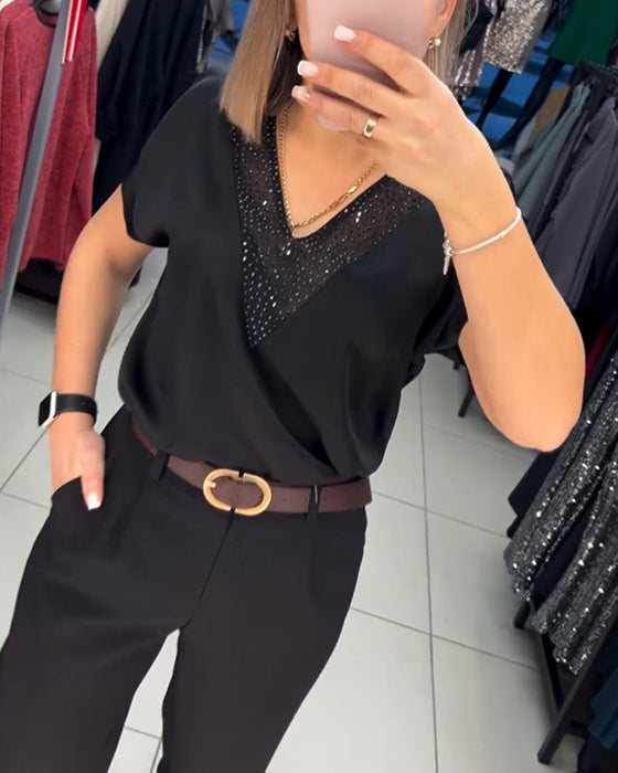 Bluzka z krótkim rękawem i dekoltem w kształcie litery V