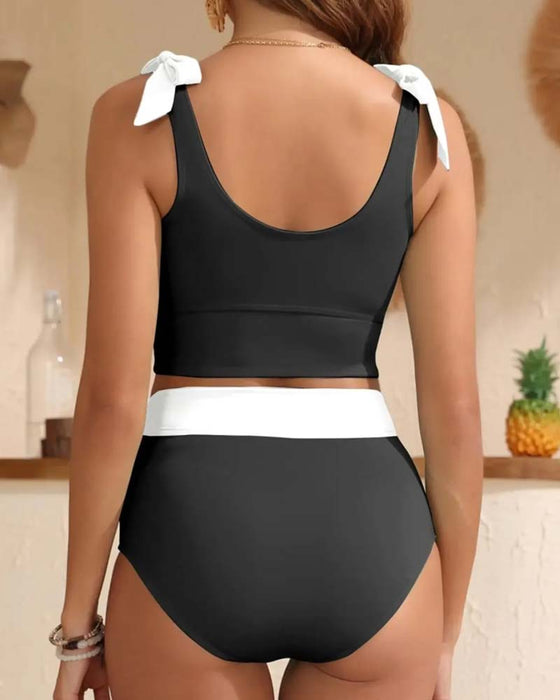 Bikini Kokardka Dekolt U Blok Kolorów Moda