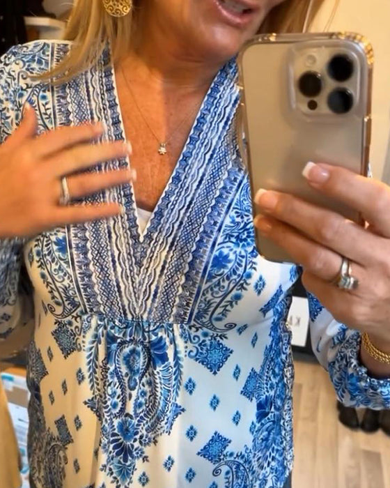 Bluzka z nadrukiem i dekoltem w kształcie litery V