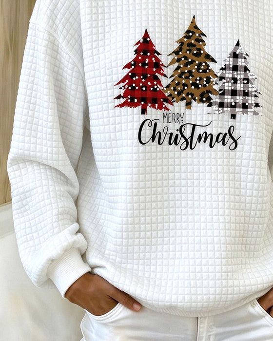 Sweatshirt Okrągły Dekolt W Kratę Pullover Choinka