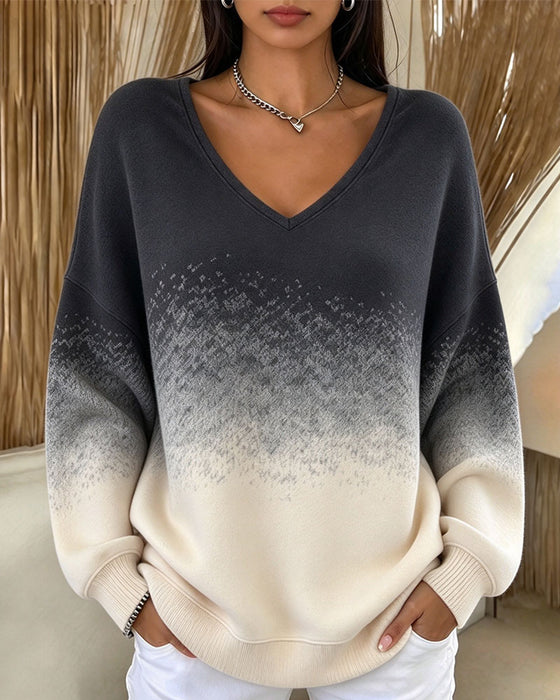 Bluza V Dekolt Gradient Kontrastowy Luźny