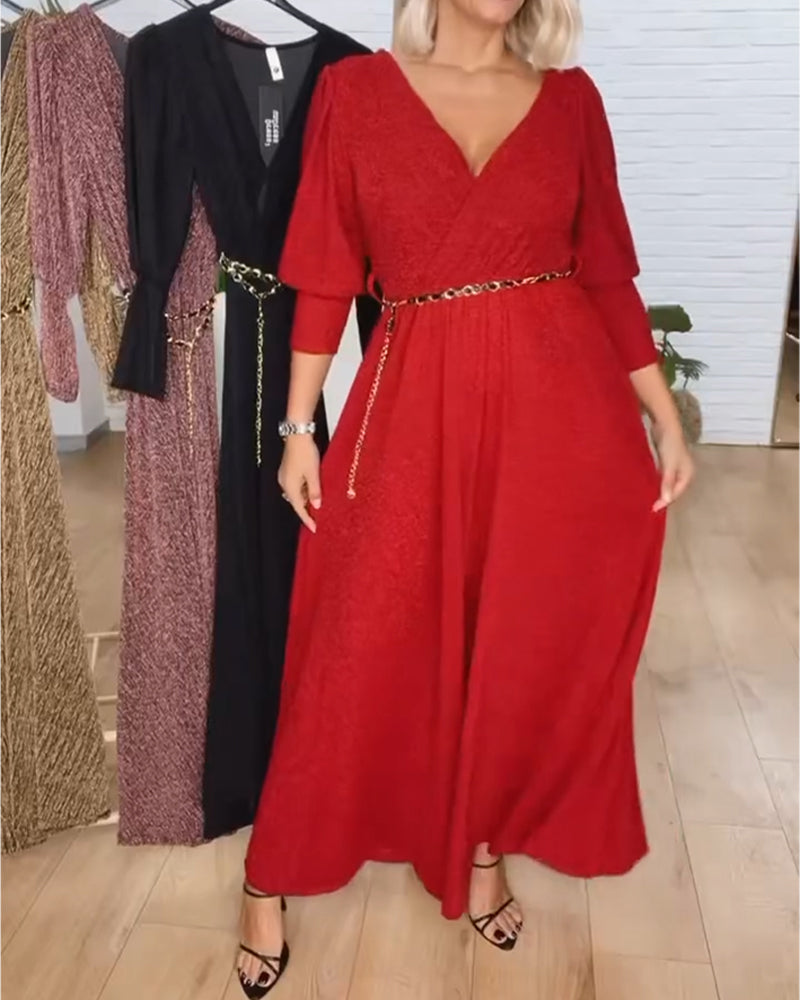 Stylowa Sukienka W Jednolitym Kolorze Z Dekoltem W Serek