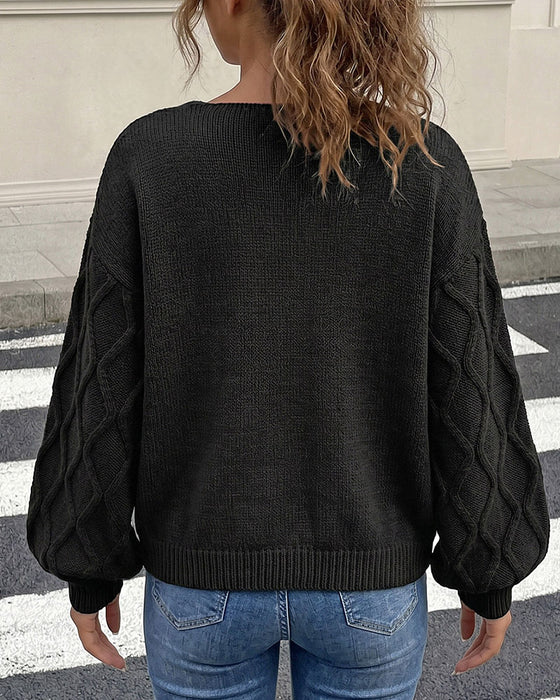 Pullover Rękaw Latarnia Argyle Moda Dzianinowy