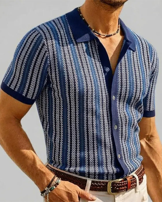 T-Shirt Klapa Męska Krótki Rękaw Guzik