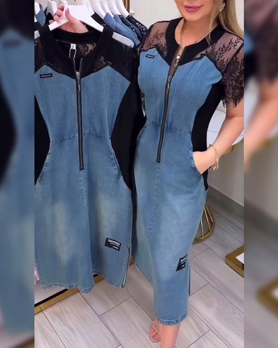 Sukienka Z Koronkowymi Rękawami I Modnym Designem
