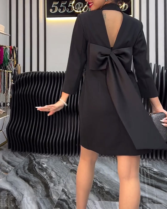 Sukienka Z Kołnierzem Krawat Podwójnie Zapięty Garnitur