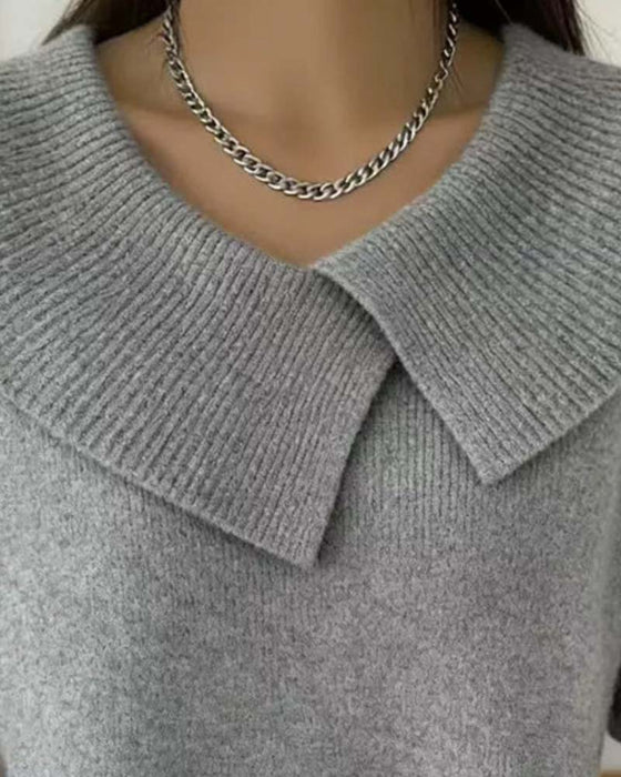 Sweter Klapka Jednokolorowy Długie Rękawy