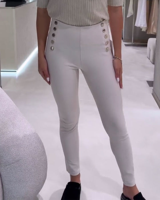 Spodnie Wysoka Talia Boczny Guzik Stretch