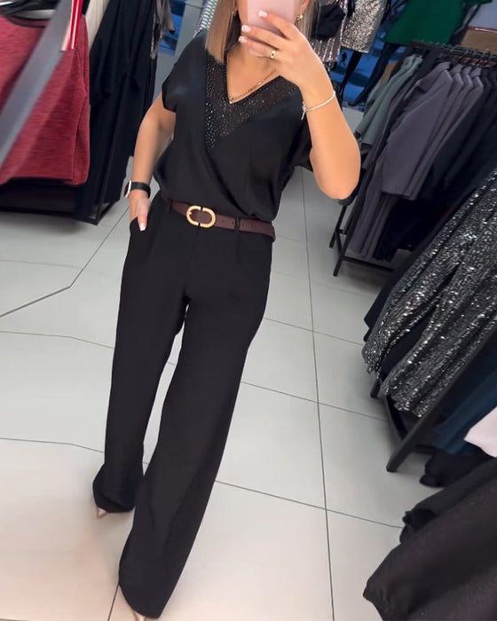 Bluzka z krótkim rękawem i dekoltem w kształcie litery V