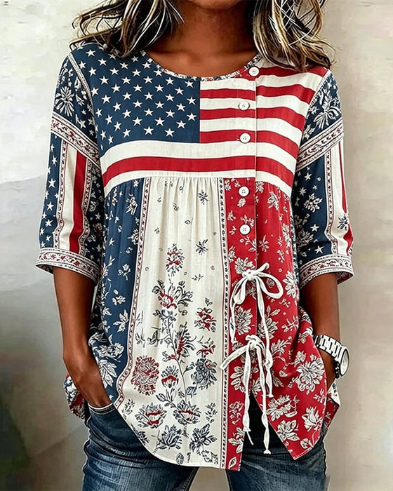 Bluza Flaga Patchwork Nadruk Sznurowanie