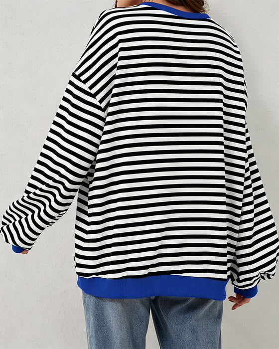 T-Shirt W Paski Okrągły Dekolt Blok Kolorów