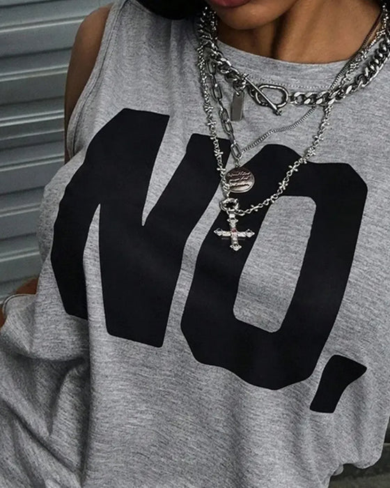 T-Shirt Okrągły Dekolt Bez Rękawów Litera Gładki